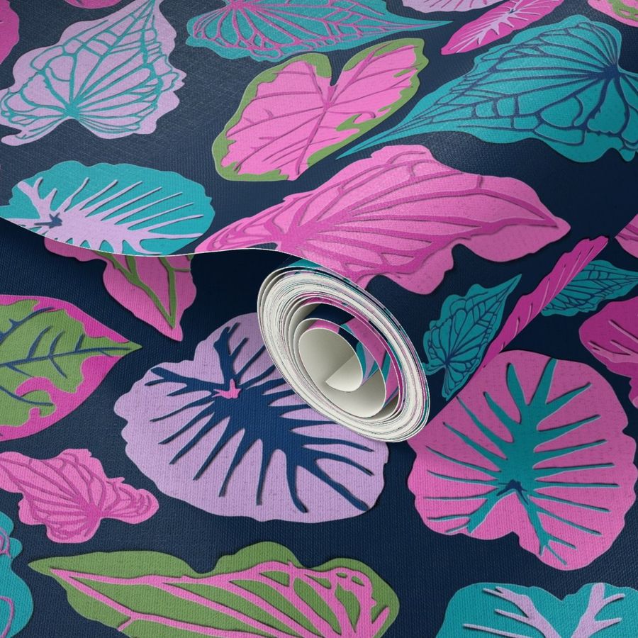   Papercut tropical leaves on navy