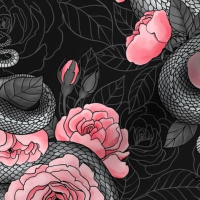 Snakes and peach roses, normal size