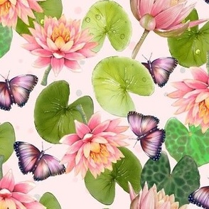 Water Lilies and Butterflies-pink
