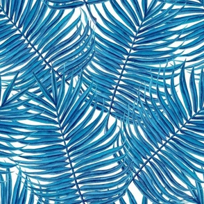 Palm leaves watercolor in blue