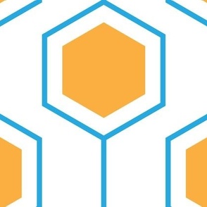 Hexagon abstract geometrical pattern in orange blue and white