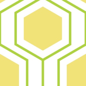 Hexagon abstract geometrical pattern in buttercup yellow, lime green and white
