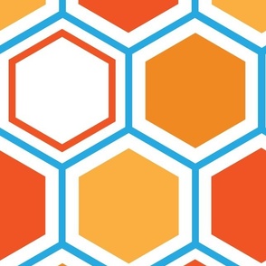 Hexagon abstract geometrical pattern in orange, blue and white