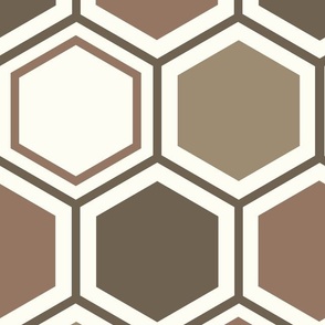 Hexagon abstract geometrical pattern in mocha, bark, mushroom browns and natural colors