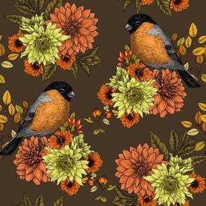 Bullfinch on autumn florals 2