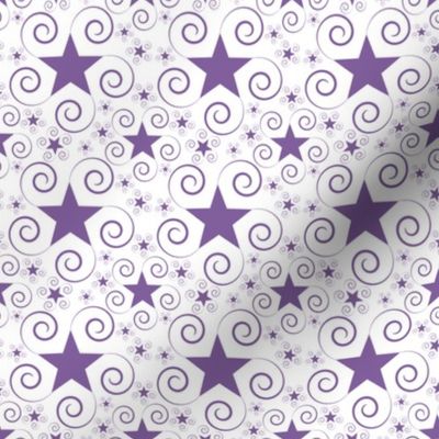 Stars with Swirls on White- Purple 815f9c-5748