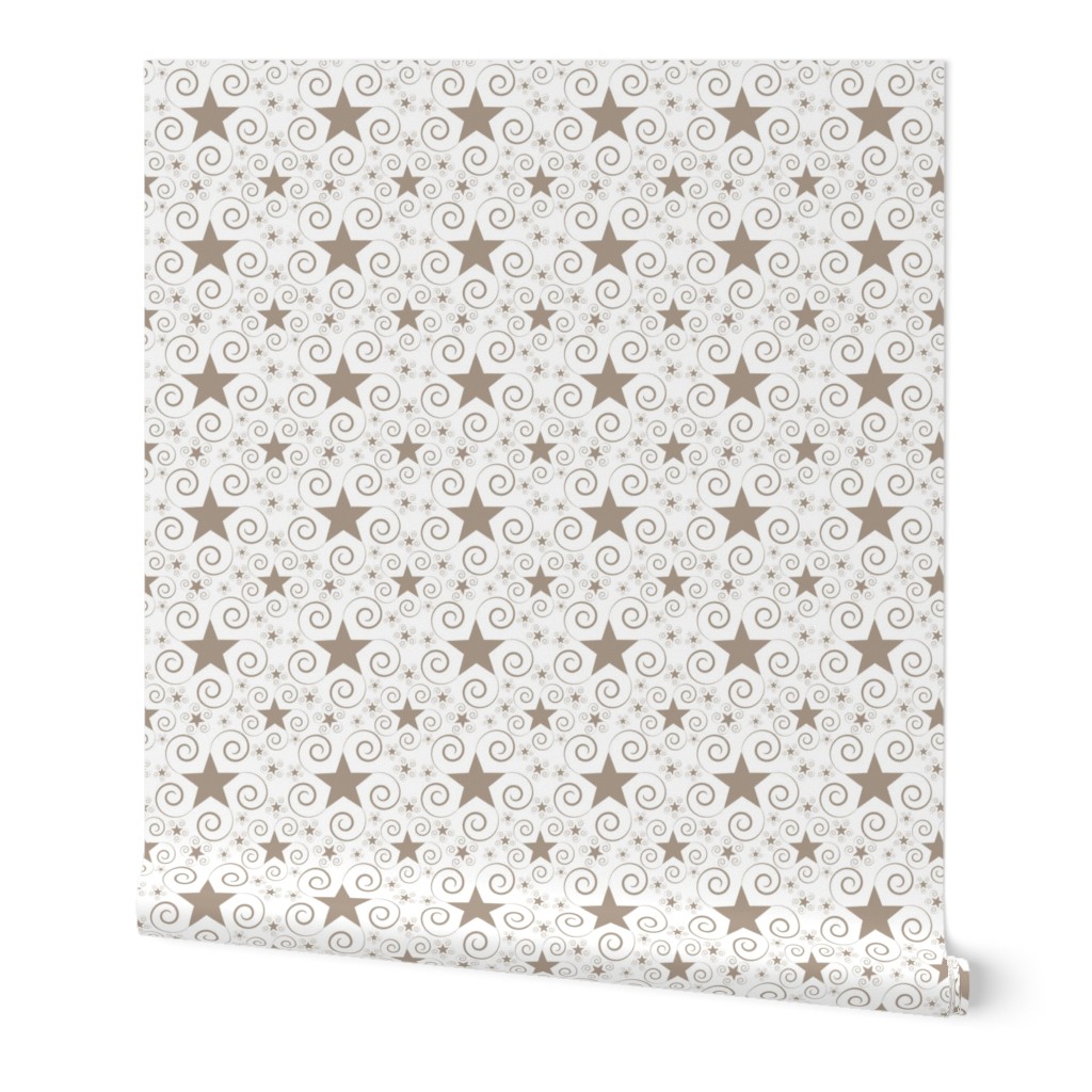 Stars with Swirls on White- Taupe-ad9c8b-5748