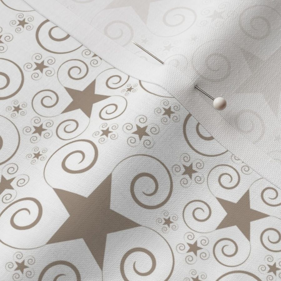 Stars with Swirls on White- Taupe-ad9c8b-5748