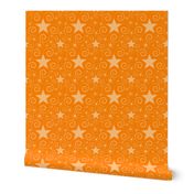 Stars with Swirls Orange on Orange-ff8200-ffc180-5748