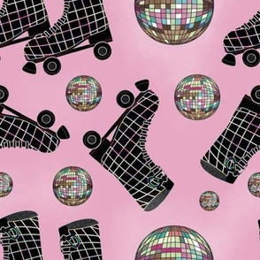 Disco Balls & Roller Skates on Pink