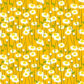 Retro Modern Summer Daisy Flowers On Orange Repeat Pattern