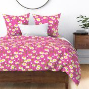 Retro Modern Summer Daisy Flowers On Hot Pink