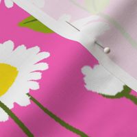 Retro Modern Summer Daisy Flowers On Hot Pink