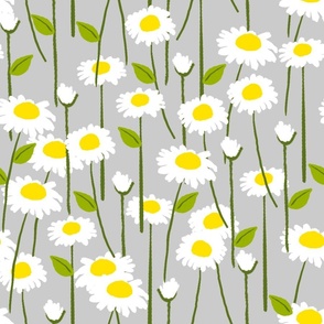 Retro Modern Summer Daisy Flowers On Grey