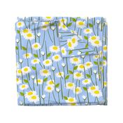 Retro Modern Summer Daisy Flowers On Baby Blue Repeat Pattern