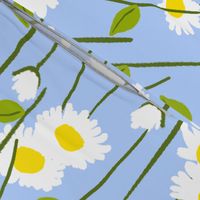 Retro Modern Summer Daisy Flowers On Baby Blue Repeat Pattern