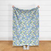 Retro Modern Summer Daisy Flowers On Baby Blue Repeat Pattern