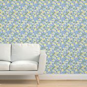 Retro Modern Summer Daisy Flowers On Baby Blue Country Meadow Farmhouse Scandi Swedish Ditzy Floral Repeat Pattern