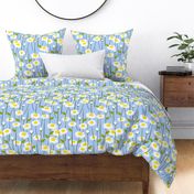 Retro Modern Summer Daisy Flowers On Baby Blue Repeat Pattern