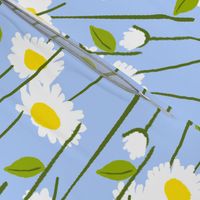 Retro Modern Summer Daisy Flowers On Baby Blue Country Meadow Farmhouse Scandi Swedish Ditzy Floral Repeat Pattern