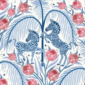 zebra and protea/blue