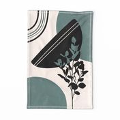 Eucalyptus Modern Botanical Tea Towel / Wall Hanging Green and Cement