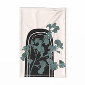 Garden Archway Modern Rainbow Botanical Tea Towel / Wall Hanging Green and Cement