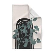 Garden Archway Modern Rainbow Botanical Tea Towel / Wall Hanging Green and Cement