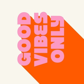 Good Vibes Only Retro Quote Tea Towel /Wall Hanging - Ivory Pink Orange