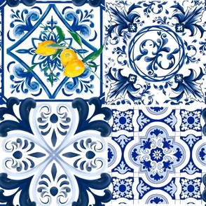 Majolica ,tiles,lemons,Sicilian tiles ,Mediterranean,mosaic tiles 