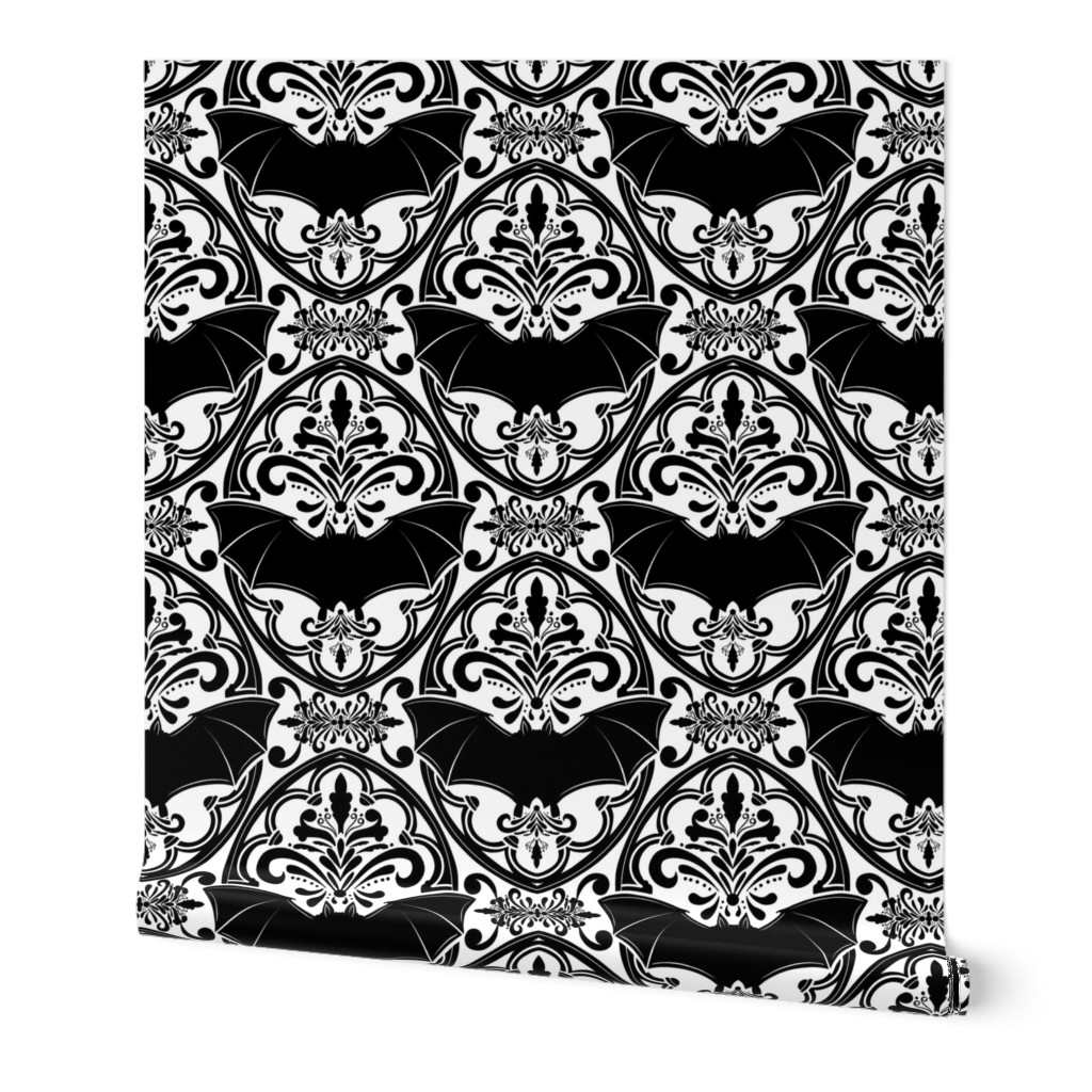 Black bat Damask White background