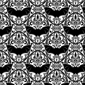 Black bat Damask White background