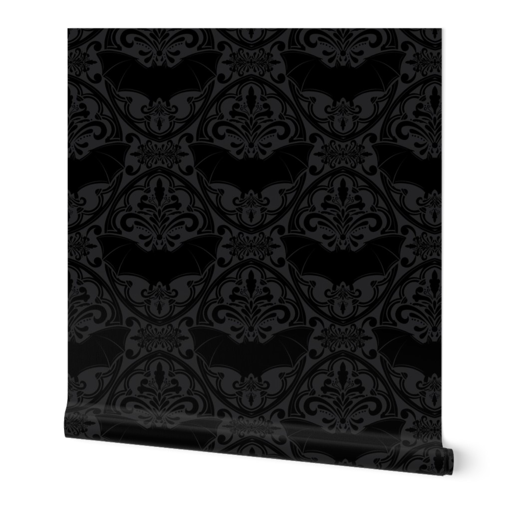 Black bat Damask On Dark Grey background