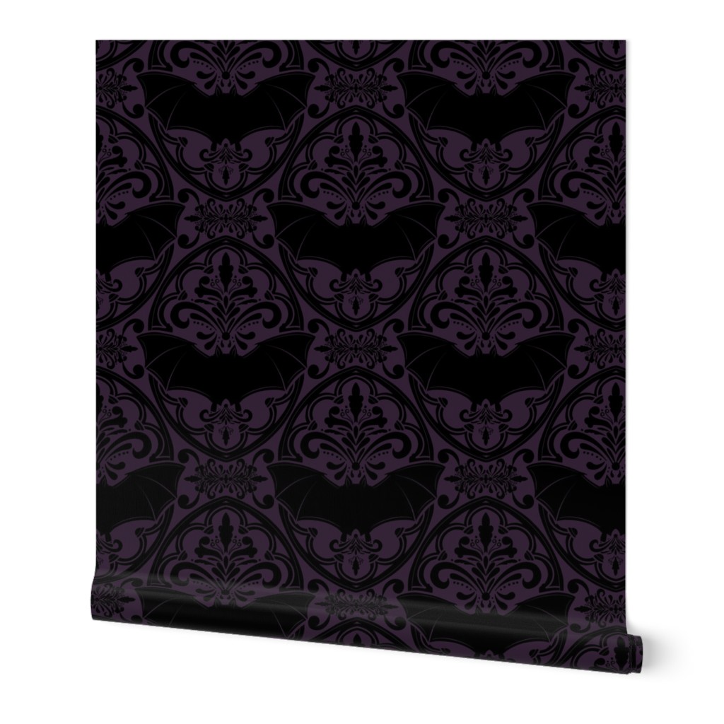 Black bat Damask Dusky purple background