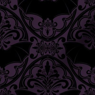 Black bat Damask Dusky purple background