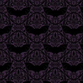 Black bat Damask Dusky purple background