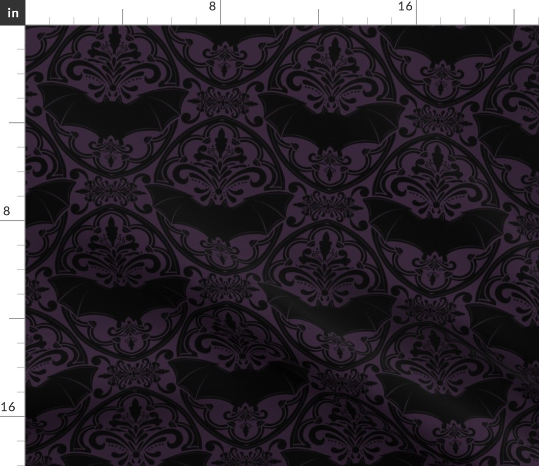 Black bat Damask Dusky purple background