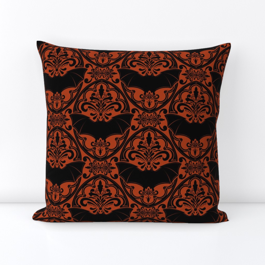 Black bat Damask Dark Orange background