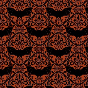 Black bat Damask Dark Orange background