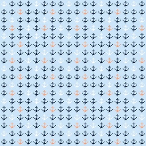 Small navy and orange anchors on light blue