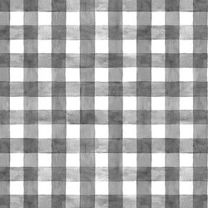 Soft Black and White Gingham Buffalo Plaid - Ditsy Scale - Watercolor Painted Grey Gray