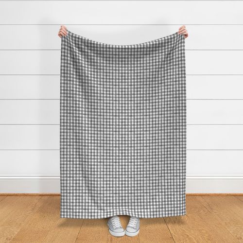 Soft Black and White Gingham Buffalo Plaid -Small Scale - Watercolor Painted Grey Gray