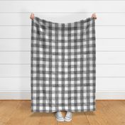 Soft Black and White Gingham Buffalo Plaid -Large Scale - Watercolor Painted Grey Gray
