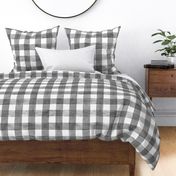 Soft Black and White Gingham Buffalo Plaid -Large Scale - Watercolor Painted Grey Gray