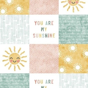 (3" scale) You are my sunshine wholecloth - multi - suns patchwork - face -  pink, teal, gold  - C22