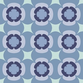 Geometric Flowers Seventies Groovy Mod in Blue Navy Mint