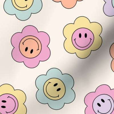 Cute Smiley Face Flowers in Pastel Multi 90s y2k retro