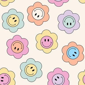 Cute Smiley Face Flowers in Pastel Multi 90s y2k retro