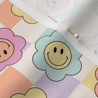 Small Pastel Smiley Face Flowers on Checks colorful Bold Playful Fun Boho Kids