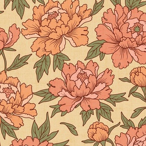 Peony Floral Peach Sepia Vanilla